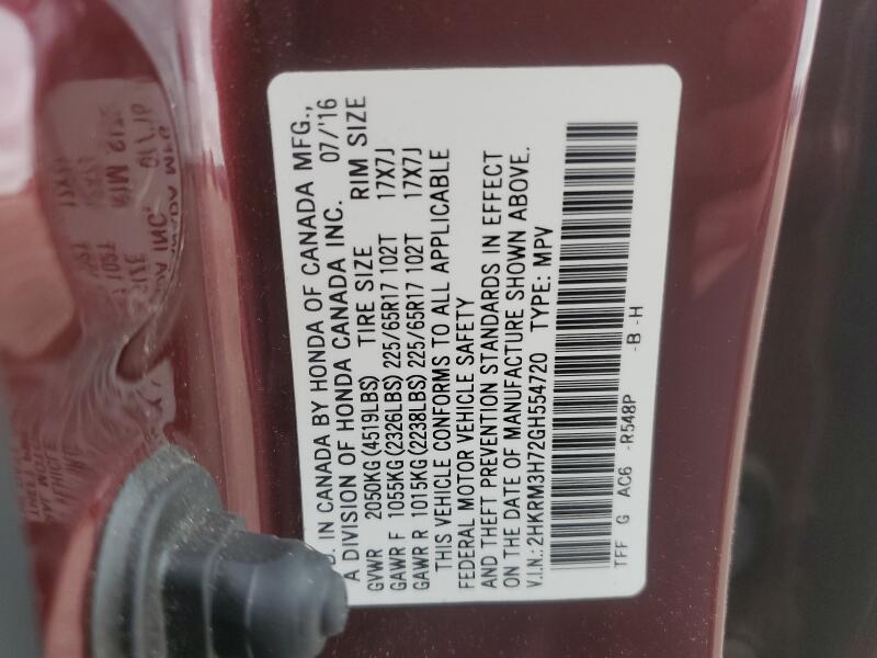 2016 HONDA CR-V EXL - 2HKRM3H72GH554720 | SeoVin.biz