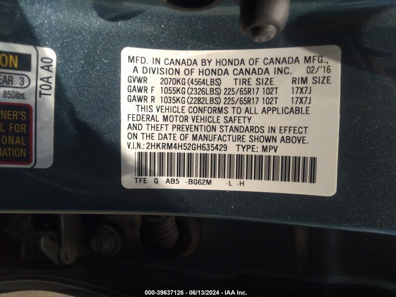 2016 HONDA CR-V EX - 2HKRM4H52GH635429 | SeoVin.biz