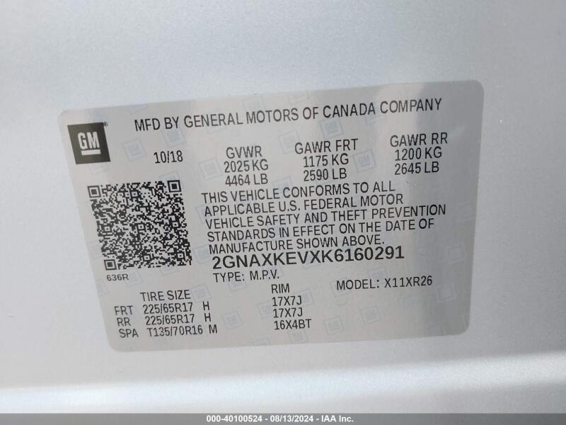 2019 CHEVROLET EQUINOX LT - 2GNAXKEVXK6160291 | SeoVin.biz