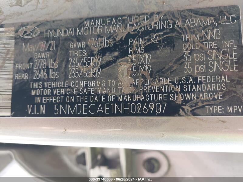 2022 HYUNDAI TUCSON LIMITED - 5NMJECAE1NH026907 | SeoVin.biz