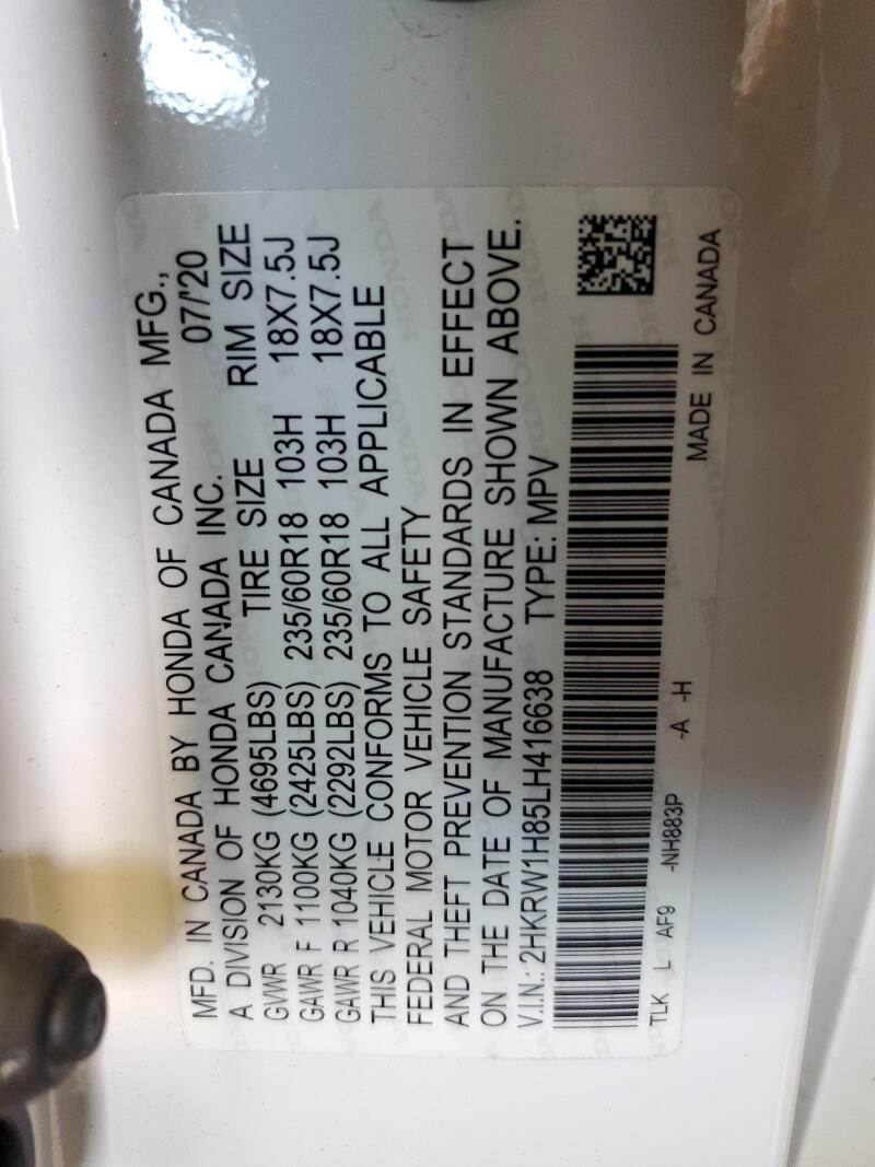 2020 HONDA CR-V EXL - 2HKRW1H85LH416638 | SeoVin.biz