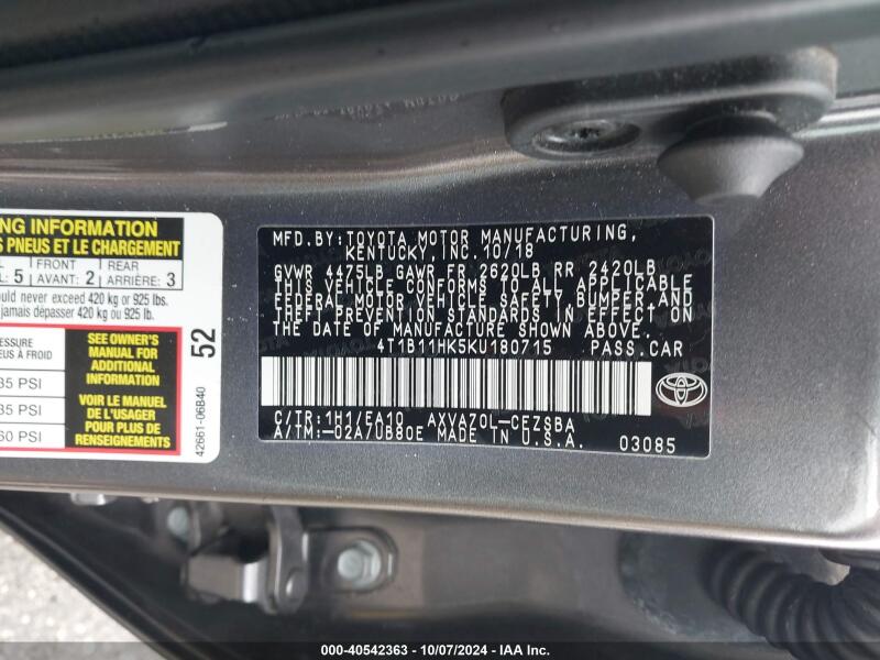 2019 TOYOTA CAMRY SE - 4T1B11HK5KU180715 | SeoVin.biz