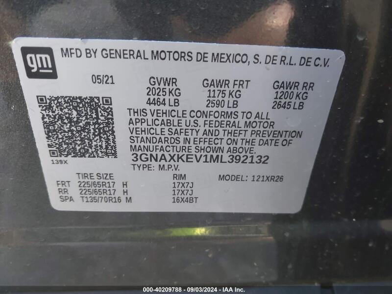 2021 CHEVROLET EQUINOX FWD LT - 3GNAXKEV1ML392132 | SeoVin.biz