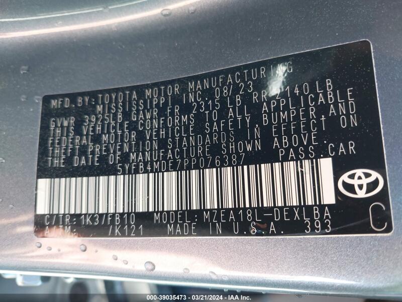 2023 TOYOTA COROLLA LE - 5YFB4MDE7PP076387 | SeoVin.biz