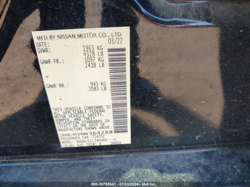 2022 NISSAN ALTIMA SR FWD - 1N4BL4CV4NN364288 | SeoVin.biz