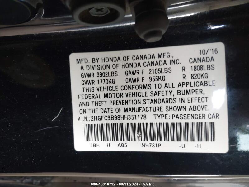 2017 HONDA CIVIC TOURING - 2HGFC3B98HH351178 | SeoVin.biz