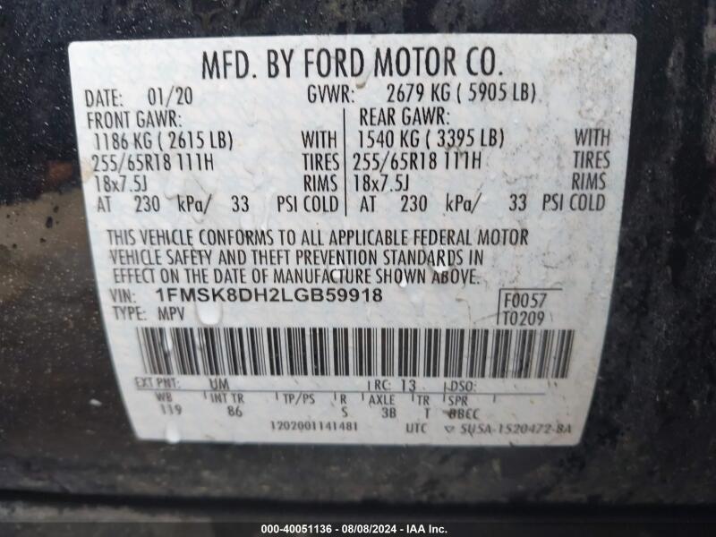 2020 FORD EXPLORER XLT - 1FMSK8DH2LGB59918 | SeoVin.biz