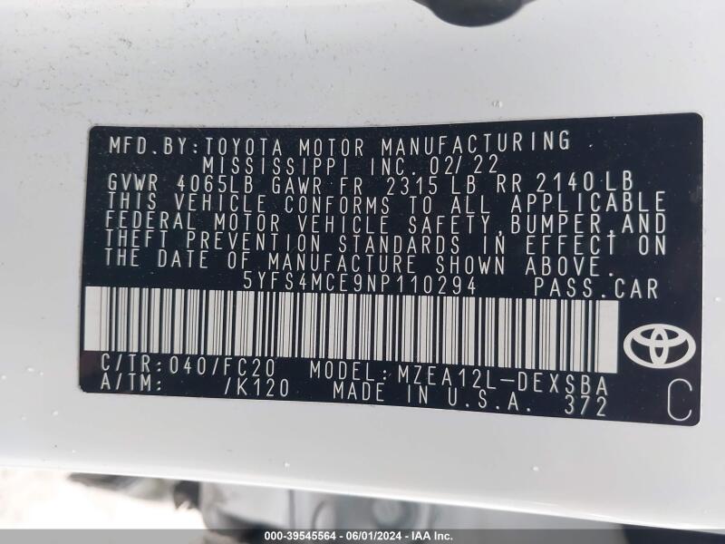 2022 TOYOTA COROLLA SE - 5YFS4MCE9NP110294 | SeoVin.biz