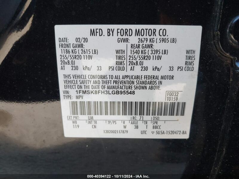 2020 FORD EXPLORER LIMITED - 1FMSK8FH3LGB95548 | SeoVin.biz