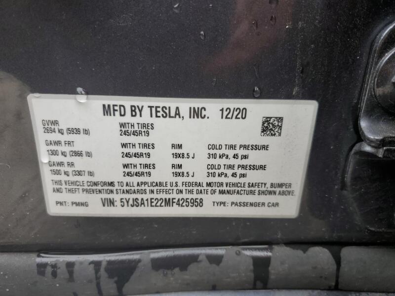 2021 TESLA MODEL S - 5YJSA1E22MF425958 | SeoVin.biz