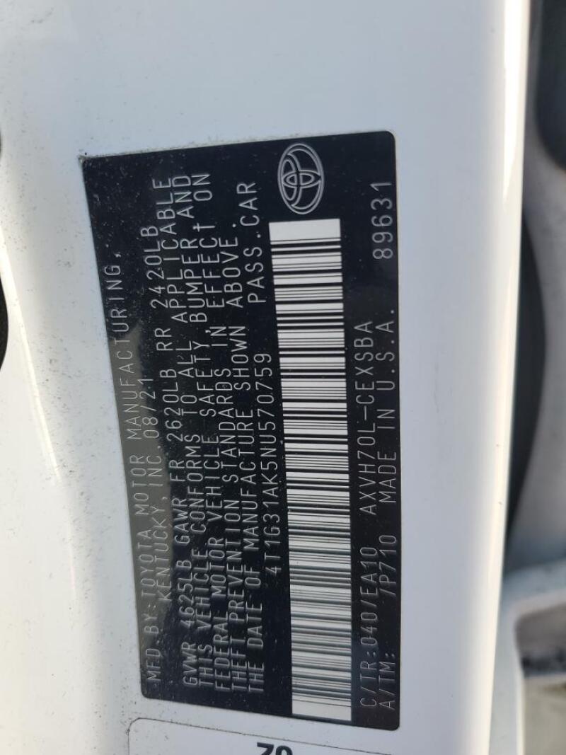 2022 TOYOTA CAMRY NIGHT SHADE - 4T1G31AK5NU570759 | SeoVin.biz