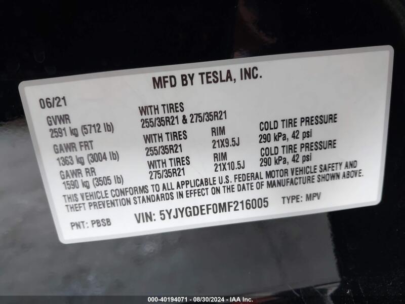 2021 TESLA MODEL Y PERFORMANCE DUAL MOTOR ALL-WHEEL DRIVE - 5YJYGDEF0MF216005 | SeoVin.biz