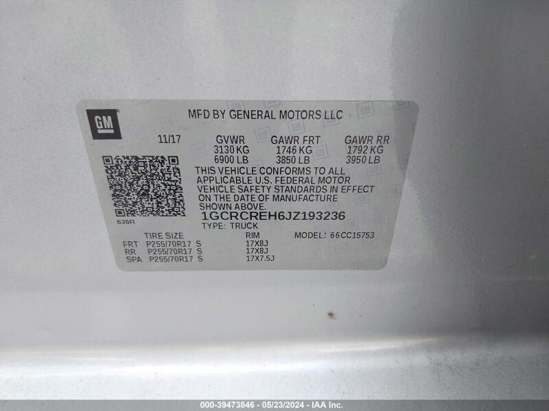 2018 CHEVROLET SILVERADO 1500 1LT - 1GCRCREH6JZ193236 | SeoVin.biz
