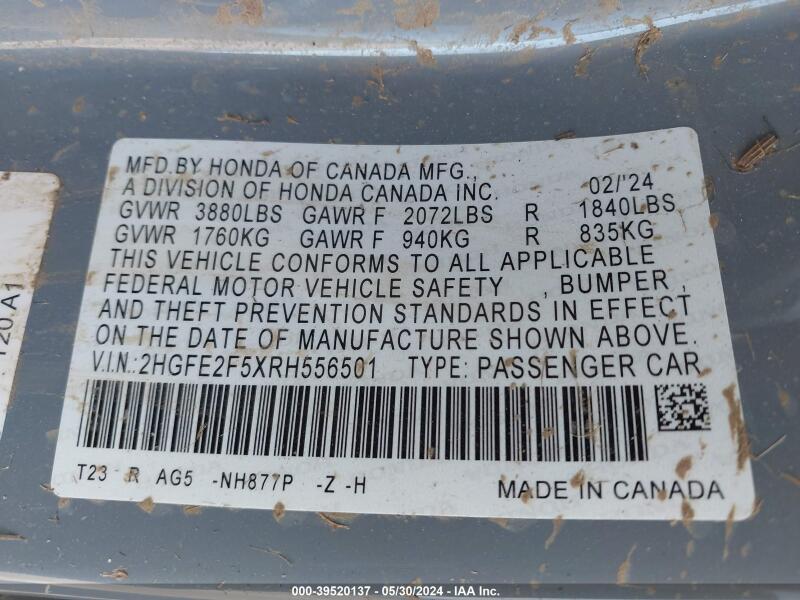 2024 HONDA CIVIC SPORT - 2HGFE2F5XRH556501 | SeoVin.biz