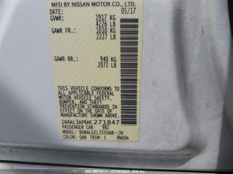 2017 NISSAN ALTIMA 2.5 S - 1N4AL3AP6HC271847 | SeoVin.biz