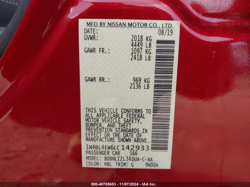 2020 NISSAN ALTIMA SL INTELLIGENT AWD - 1N4BL4EW6LC142933 | SeoVin.biz