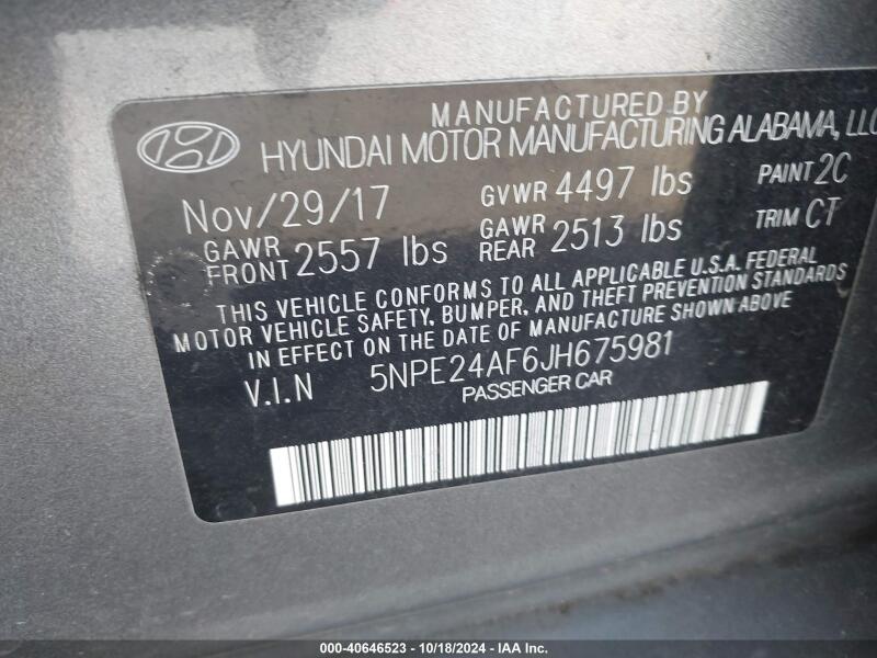 2018 HYUNDAI SONATA SE - 5NPE24AF6JH675981 | SeoVin.biz