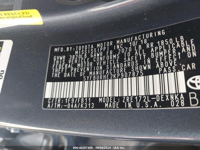 2019 TOYOTA COROLLA LE - 5YFBURHE2KP907875 | SeoVin.biz