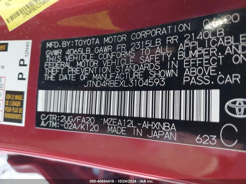 2020 TOYOTA COROLLA SE - JTND4RBEXL3104593 | SeoVin.biz