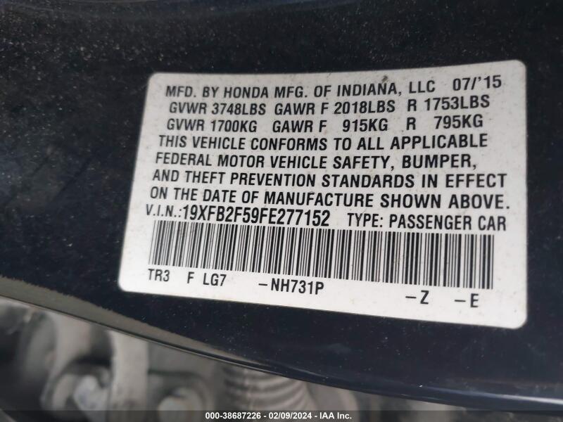 2015 HONDA CIVIC LX - 19XFB2F59FE277152 | SeoVin.biz