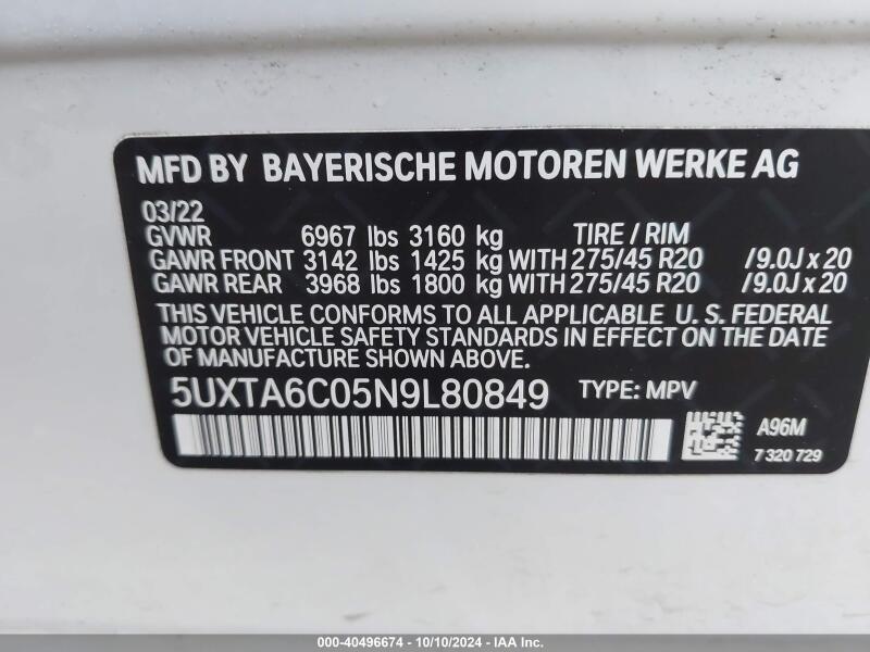 2022 BMW X5 PHEV XDRIVE45E - 5UXTA6C05N9L80849 | SeoVin.biz