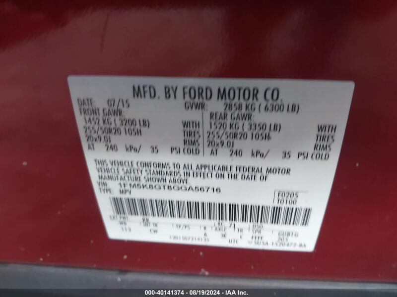 2016 FORD EXPLORER SPORT - 1FM5K8GT8GGA56716 | SeoVin.biz