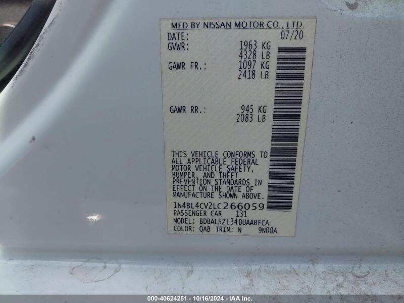 2020 NISSAN ALTIMA SR FWD - 1N4BL4CV2LC266059 | SeoVin.biz