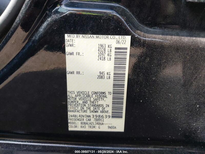 2022 NISSAN ALTIMA SV FWD - 1N4BL4DV3NN398639 | SeoVin.biz