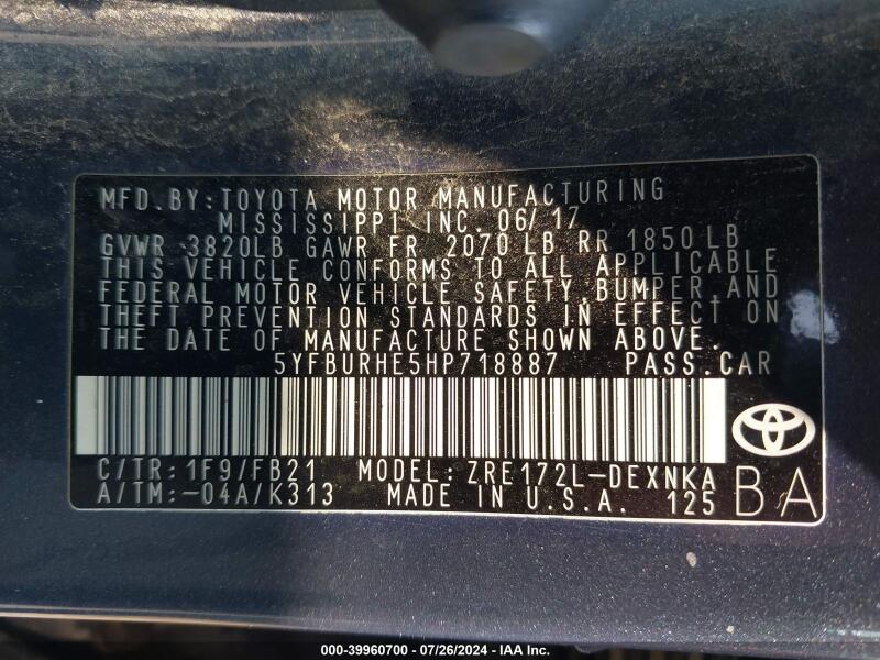 2017 TOYOTA COROLLA L/LE/SE/SE SPECIAL EDITION/XLE/XSE - 5YFBURHE5HP718887 | SeoVin.biz