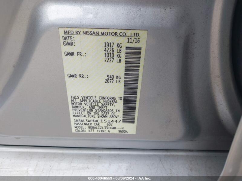 2017 NISSAN ALTIMA 2.5 SV - 1N4AL3AP4HC151447 | SeoVin.biz