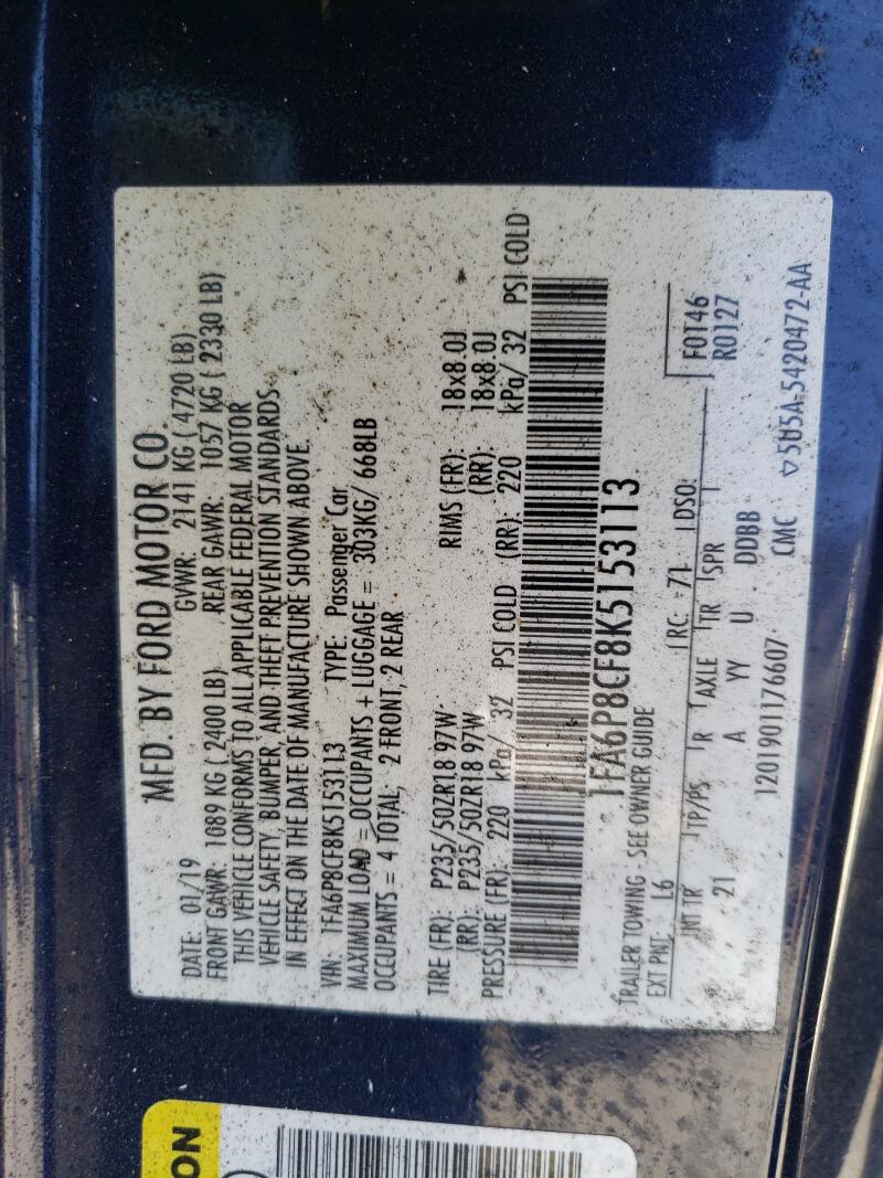 2019 FORD MUSTANG GT - 1FA6P8CF8K5153113 | SeoVin.biz