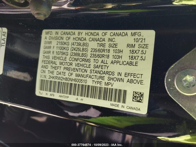 2022 HONDA CR-V AWD EX-L - 2HKRW2H80NH600510 | SeoVin.biz