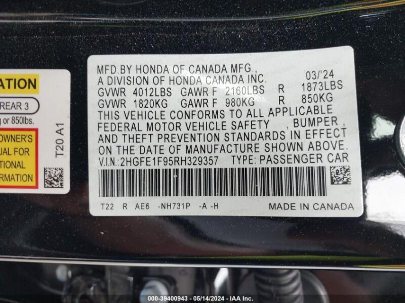 2024 HONDA CIVIC TOURING - 2HGFE1F95RH329357 | SeoVin.biz