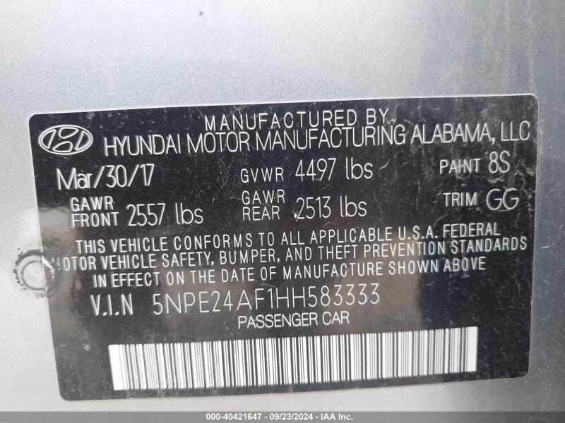 2017 HYUNDAI SONATA SE - 5NPE24AF1HH583333 | SeoVin.biz