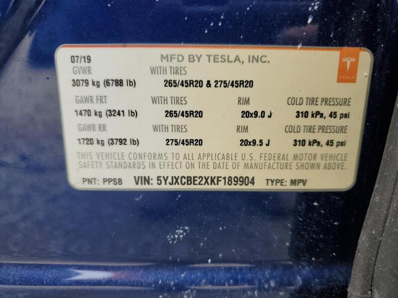 2019 TESLA MODEL X - 5YJXCBE2XKF189904 | SeoVin.biz