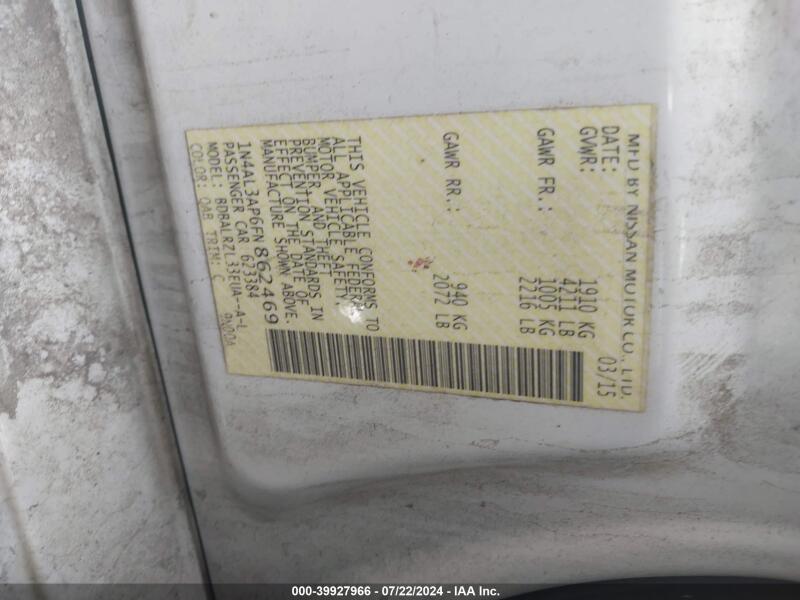 2015 NISSAN ALTIMA 2.5 SL - 1N4AL3AP6FN862469 | SeoVin.biz