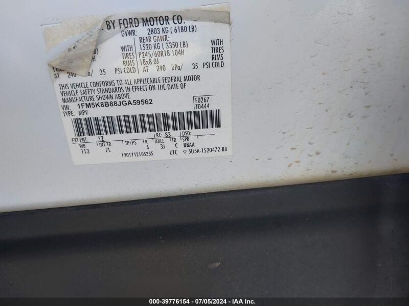 2018 FORD EXPLORER - 1FM5K8B88JGA59562 | SeoVin.biz