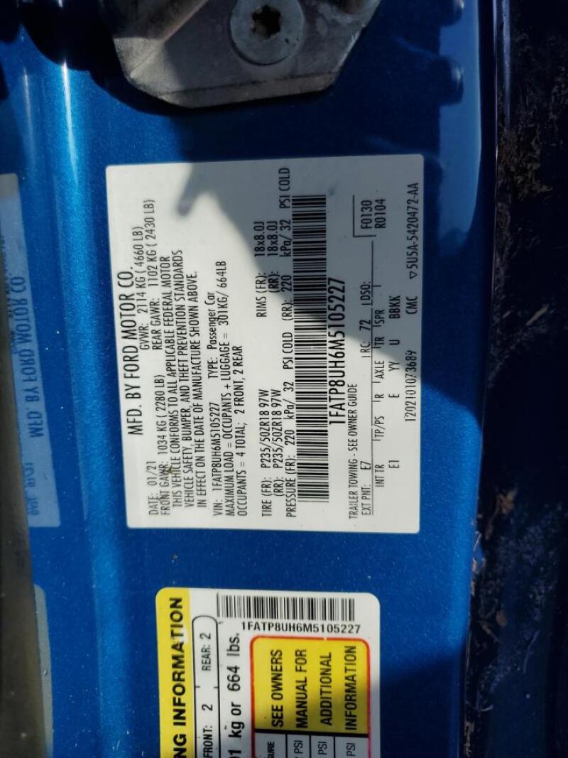 2021 FORD MUSTANG - 1FATP8UH6M5105227 | SeoVin.biz