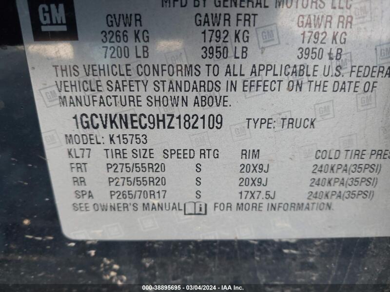 2017 CHEVROLET SILVERADO 1500 WT - 1GCVKNEC9HZ182109 | SeoVin.biz