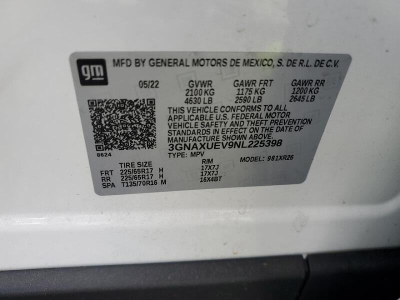 2022 CHEVROLET EQUINOX LT - 3GNAXUEV9NL225398 | SeoVin.biz