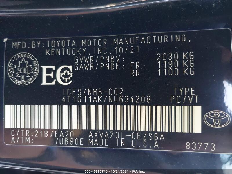 2022 TOYOTA CAMRY SE - 4T1G11AK7NU634208 | SeoVin.biz
