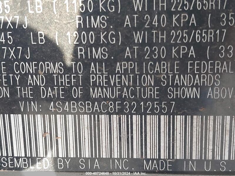 2015 SUBARU OUTBACK 2.5I - 4S4BSBAC8F3212557 | SeoVin.biz