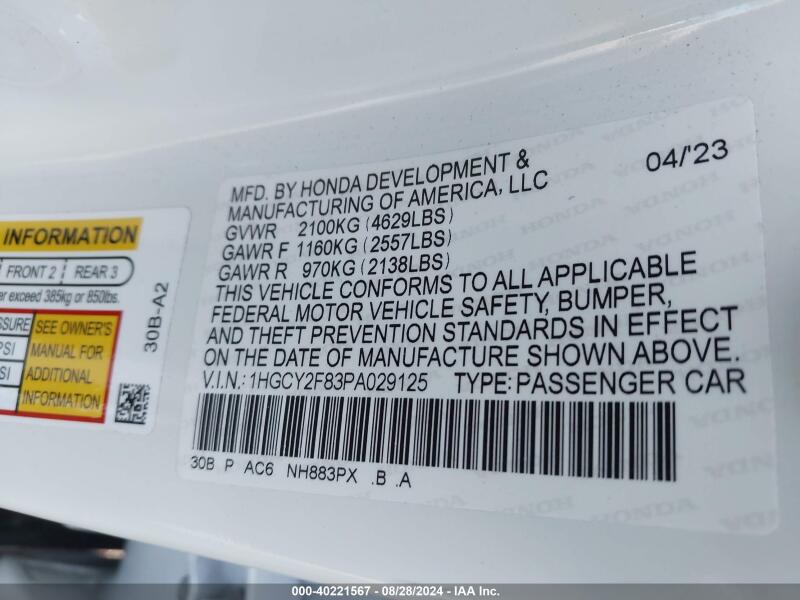 2023 HONDA ACCORD HYBRID TOURING - 1HGCY2F83PA029125 | SeoVin.biz