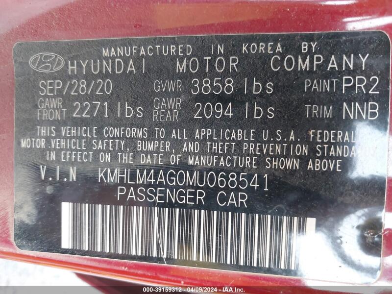 2021 HYUNDAI ELANTRA SEL - KMHLM4AG0MU068541 | SeoVin.biz