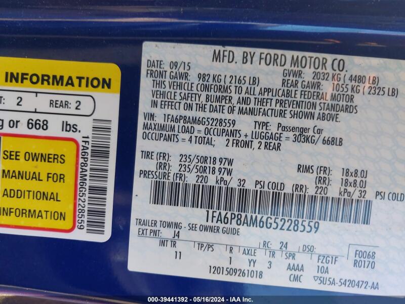 2016 FORD MUSTANG V6 - 1FA6P8AM6G5228559 | SeoVin.biz