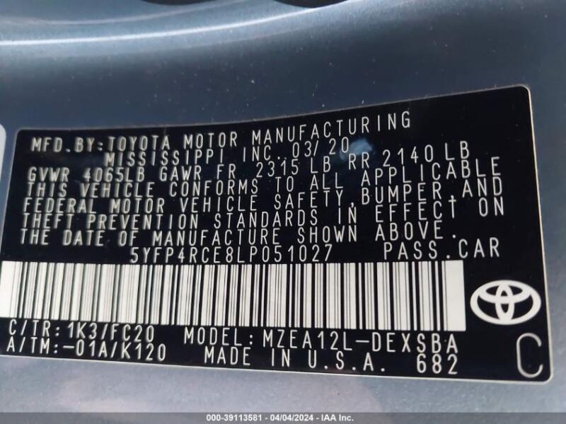 2020 TOYOTA COROLLA SE - 5YFP4RCE8LP051027 | SeoVin.biz