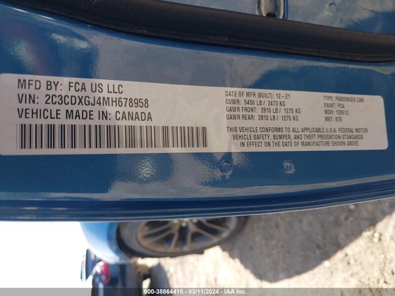 2021 DODGE CHARGER SCAT PACK RWD - 2C3CDXGJ4MH678958 | SeoVin.biz