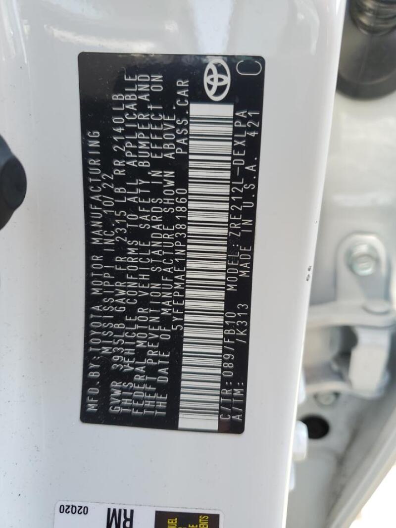 2022 TOYOTA COROLLA LE - 5YFEPMAE1NP381860 | SeoVin.biz