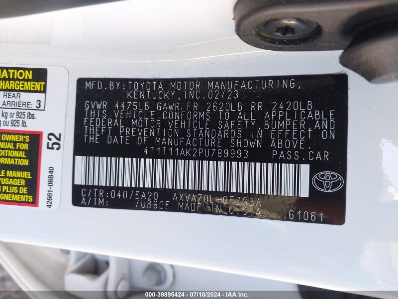 2023 TOYOTA CAMRY SE - 4T1T11AK2PU789993 | SeoVin.biz