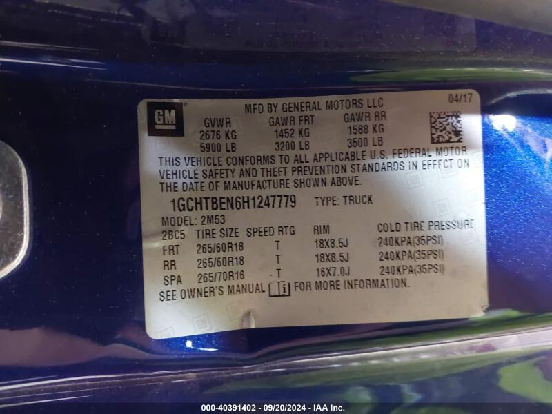 2017 CHEVROLET COLORADO WT - 1GCHTBEN6H1247779 | SeoVin.biz
